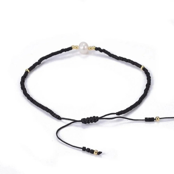 Handcrafted Real Freshwater Pearl Black Japanese Glass Beads Bracelet - Picture 3 of 3